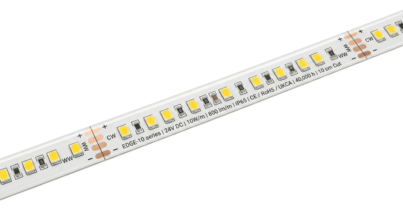 LED pásek CCT 24V 10W/m 800lm/m 2700K-5000K IP65 SMD2835 EDGE-10 nastavitelná bílá